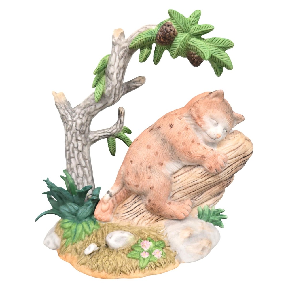 Lenox Shady Slumber Bobcat Figurine 2001 Porcelain Wildlife Nature Decor